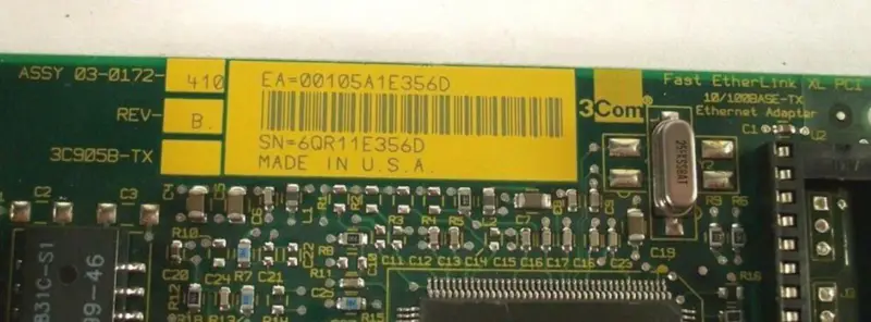 Adaptador Ethernet 3Com Fast EtherLink XL PCI 3C905B-TX 03-0172-410 REV B 10/100BASE-TX