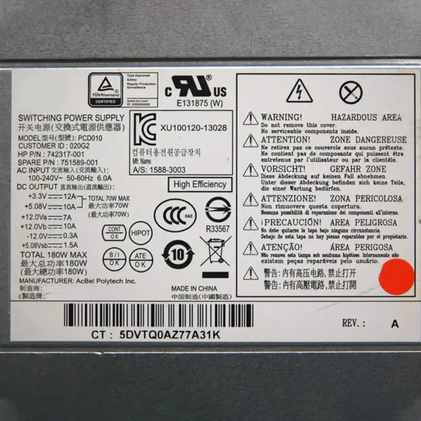 Para HP Pavilion 500 110 ATX Fonte de alimentação PSU 180W 742317-001 PCD010