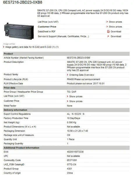 Siemens PLC s7 -200cn 6ES7041-8EK85-0HA0 6ES70418EK850HA0