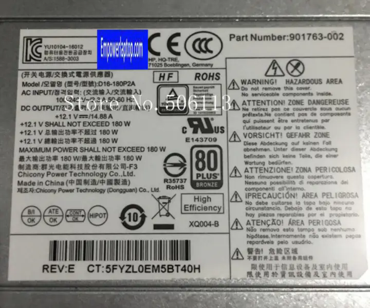 Fonte de alimentação HP 280 390 G3 G4 180W D16-180PA2A D16-180P3A 901763-002 D16-180P3A PCH023 D16-180P1B 901771-002