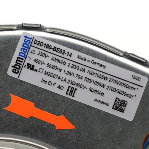 Original Alemanha Novo Ebmpapst D2D160-BE02-14 160mm 230VAC 2.2A 700W 2700RPM Ventilador de arrefecimento centrífugo