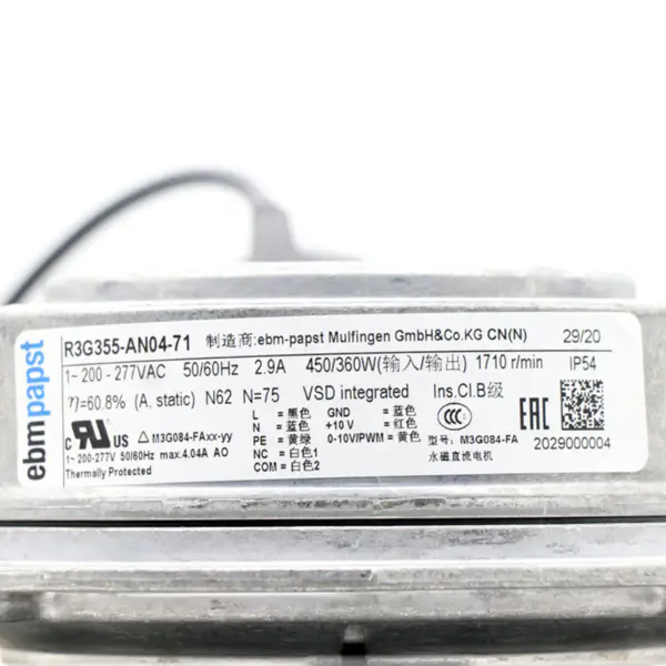 Original R3G355-AN04-71 450W 230V 355mm EC Ventilador centrífugo Unidades de ar condicionado de precisão