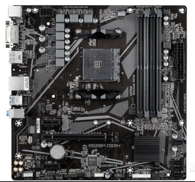 Gigabyte A520M DS3H Placa-mãe M-ATX AM4 5+3 Fases Digital PWM, LAN GbE para jogos, 3 interfaces de ecrã, NVMe PCIe 3.0 x4 M.2