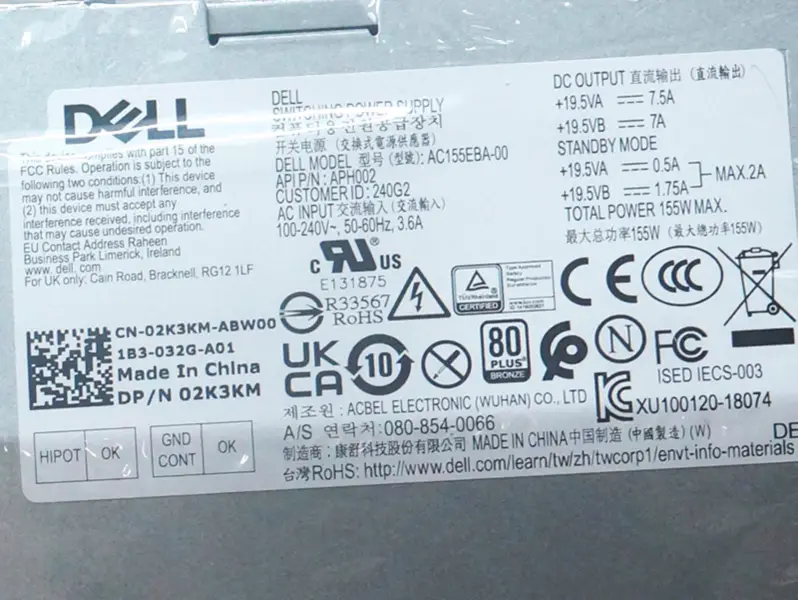 PSU para Dell OptiPlex 7460 AIO 16Pin 155W Fonte de alimentação comutada AC155EBA-00 APH002 L155EBA-00 YD8RH H155EBA-00