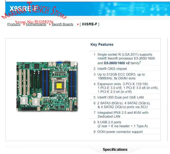 X9sre-f para placa-mãe Supermicro Lga2011 E5-2600/1600 V1/v2 Família Ddr3 3 Pci-x 133/100