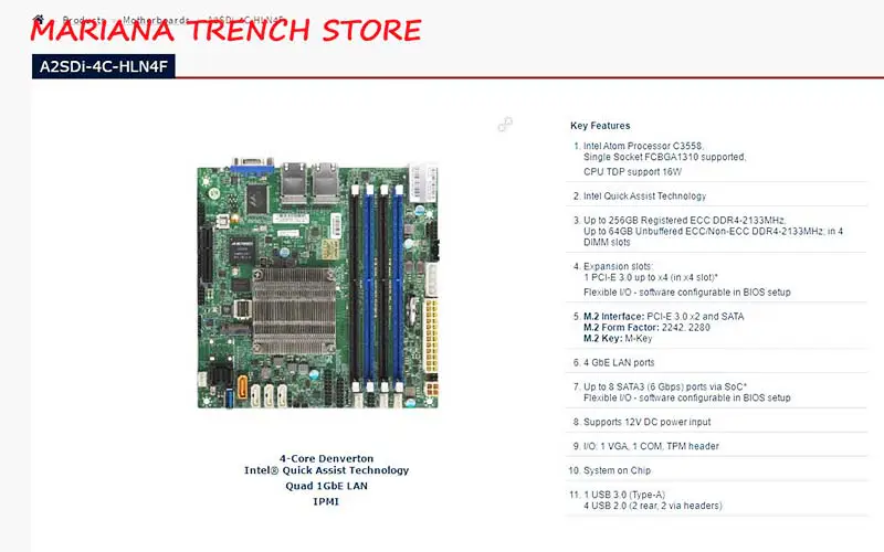 A2sdi-4c-hln4f Para Supermicro Embedded/lot Motherboard Soquete único Fcbga1310 Processador Atom C3558 Quad 1gbe Lan