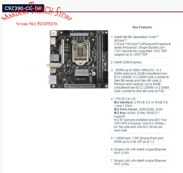 Placa-mãe Supermicro C9Z390-CG-IW LGA1151
