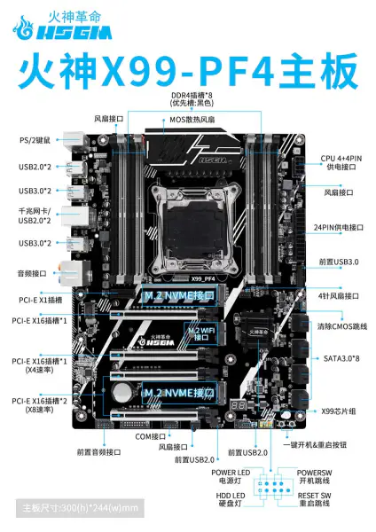 Hsgm X99-pf4 Suporte para processador de 22nm Servidor Universal Pci-e 3.0 Placa-mãe para computador