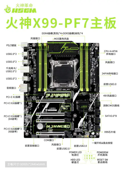 Hsgm X99-pf7 Suporte para quatro canais Ddr3/ddr4 X99 Chipset Placa-mãe para servidor