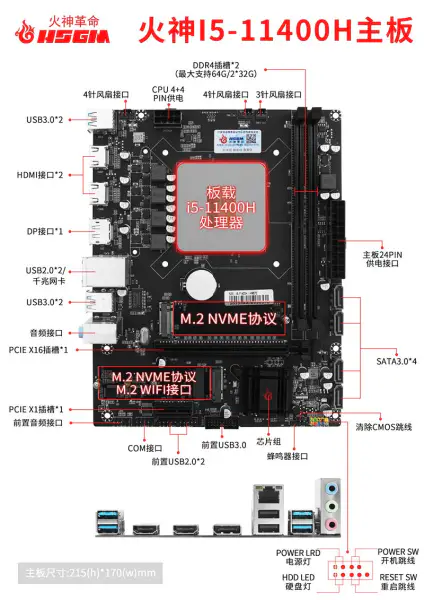 Hsgm I5-11400h Placa-mãe de soquete de CPU Placa-mãe de processador de servidor