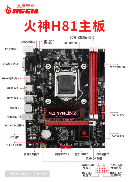 Hsgm Desktop H81-v8185 Lga 1150 Cpu Socket Placa-mãe para computador