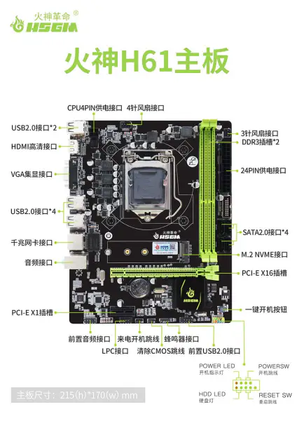 Hsgm H61-v1816 Gigabit Motherboard Lga 1155 Cpu Slot Motherboard para Desktop