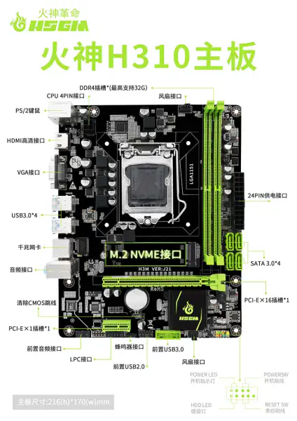 Hsgm H310 Server Motherboard 2*ddr4 Udimm 64gb Memory Desktop Computer Motherboard