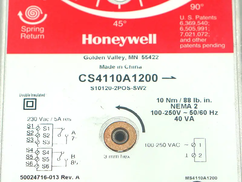 Atuador de válvula de registo CS4110A1200 da Honeywell