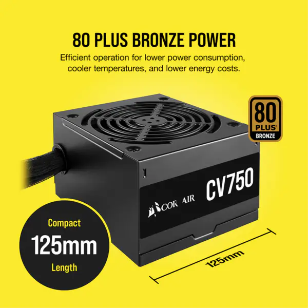 Fonte de alimentação para PC Cors Air Power Cv750 750w Atx High Power Supply 80plus Low Noise Fan Rps0146
