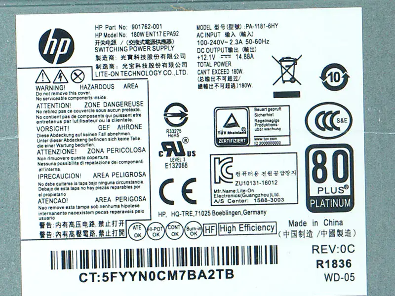 Fonte de alimentação HP PA-1181-6HY D16-180P1B