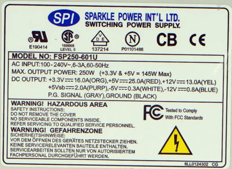 Fonte de alimentação FSP FSP250-601U 250W AT 1U