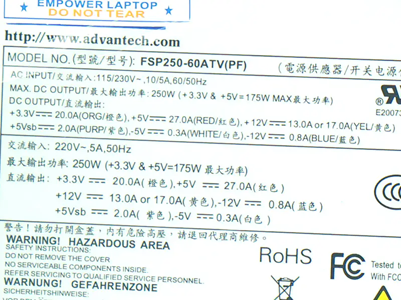 PSU para FSP Advantech ATX -5V 610L 250W Fonte de alimentação FSP250-60ATV(PF) FSP250-60GTV PS8-250ATX-ZE