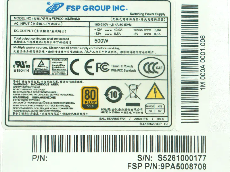 PSU para fonte de alimentação comutada FSP 500W FSP500-40MRA