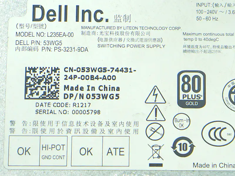 L235EA-00 53WG5 PS-3231-9DA 0N6G7 D235EA-00 D235EU-00 DPS-235KB A For Dell AIO XPS 2710 2720 235W