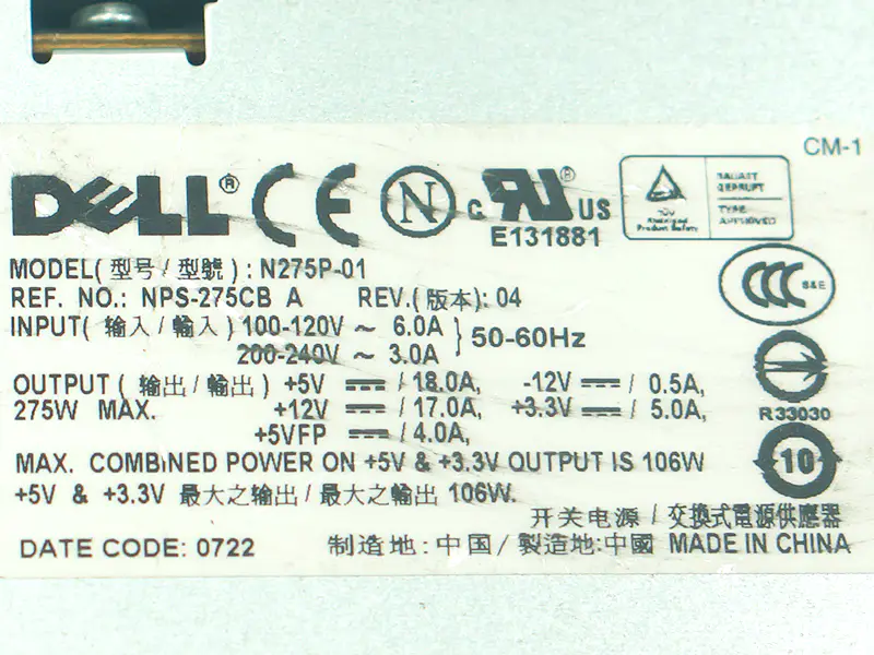 Fonte de alimentação Dell N275P-00 L275E-01