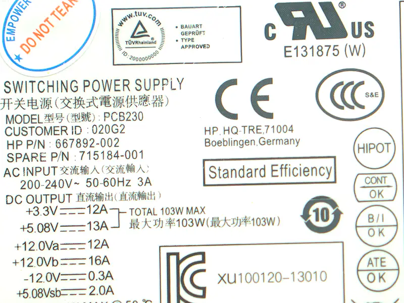 Fonte de alimentação HP D13-180P1A PCE018