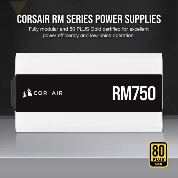 Fonte de alimentação Cors Air Psu Rm750 750w Branco Módulo Completo Fonte de alimentação 80plus Gold 140mm Ventilador de baixo ruído Despertar inteligente Rps0119