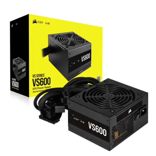 Cors Air Power Fonte de alimentação para PC Vs600 600w Fonte de alimentação Atx 80 Plus Tamanho compacto Ventilador de 12 cm de baixo ruído Rps0038