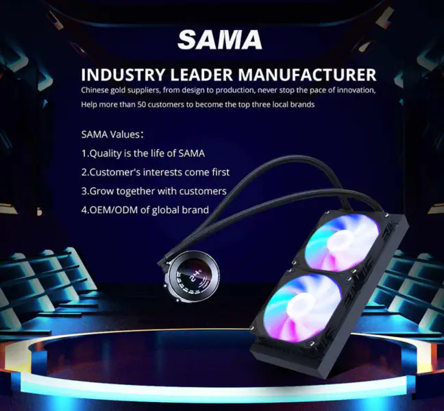 Sama 24cm Aio Cpu Cooler Radiador Cobre Display Água Arrefecimento Líquido Pc Cpu Cooler Rgb Glow Com Computador Temperatura Display