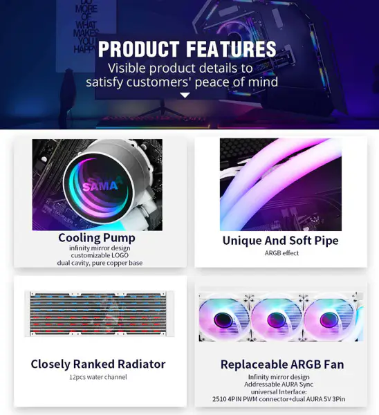 Sama Argb Infinity Mirror Tube 5v Motherboard Sync All In One Pc Cpu Liquid Cooler Arrefecimento a água