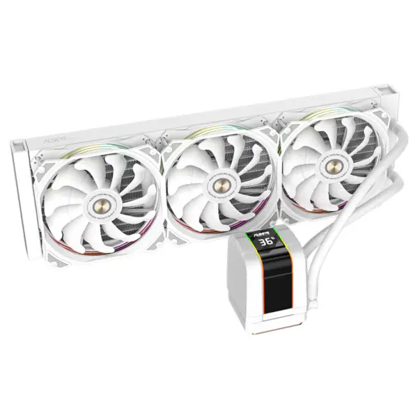 Alseye Refrigerador líquido Argb Aio de 360 mm com moldura branca e visor de temperatura para CPU de 12ª geração