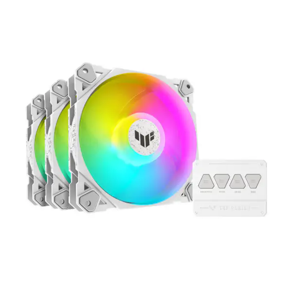 AsUs Tuf Gaming White Heroic Light Tf120 Ventilador de chassis 3 peças Argb Ventilador com controlador de efeito de iluminação Tuf Gaming Tf120 Argb 3em1